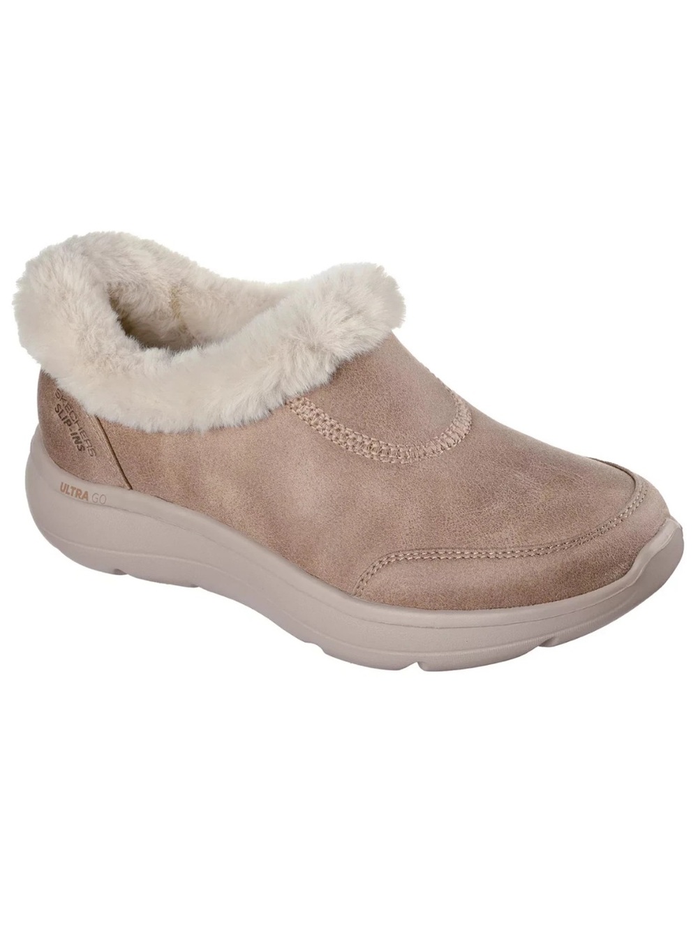 Skechers Women's Taupe Slip-On Fur-Trim Casual Shoe size 6